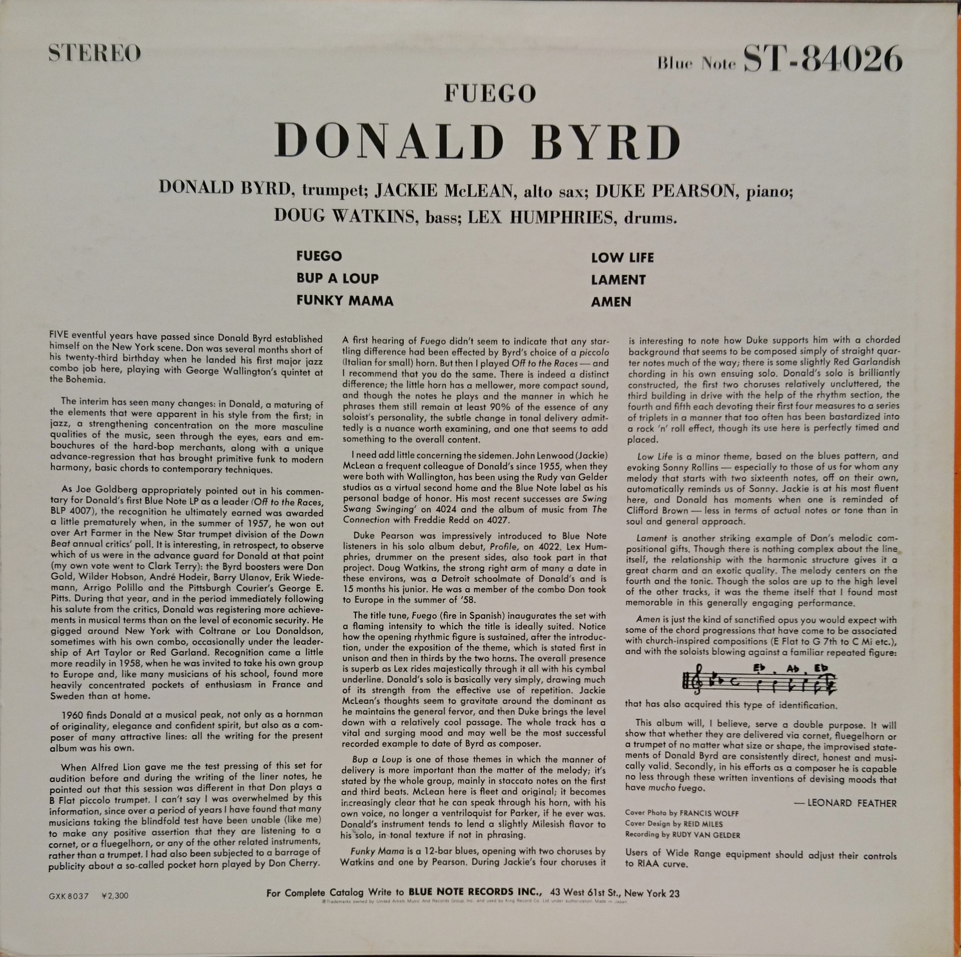 Donald Byrd / Fuego （ドナルドバード／フエゴ） | 中古レコード通販